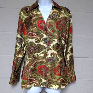 Talbot's Silk Blouse Paisley Tailored Size 10